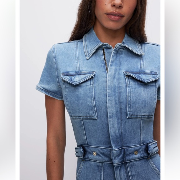 Good American Fit For Success Blue Stretch Denim Jean Jumpsuit, size XL extra lg - Picture 4 of 14